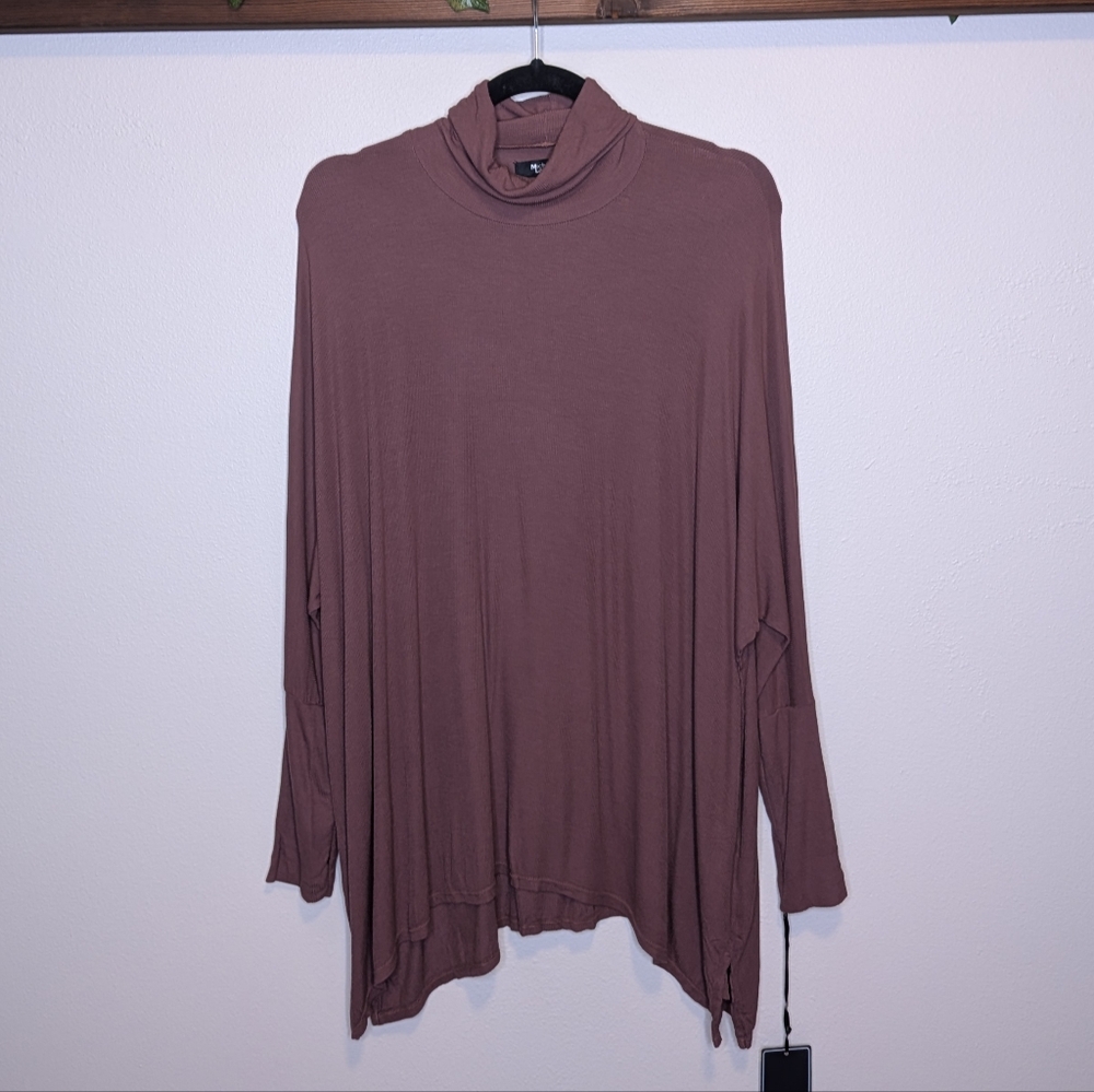 NWT Small Michael Lauren Brown Nero Long Sleeve Draped Ribbed Turtleneck